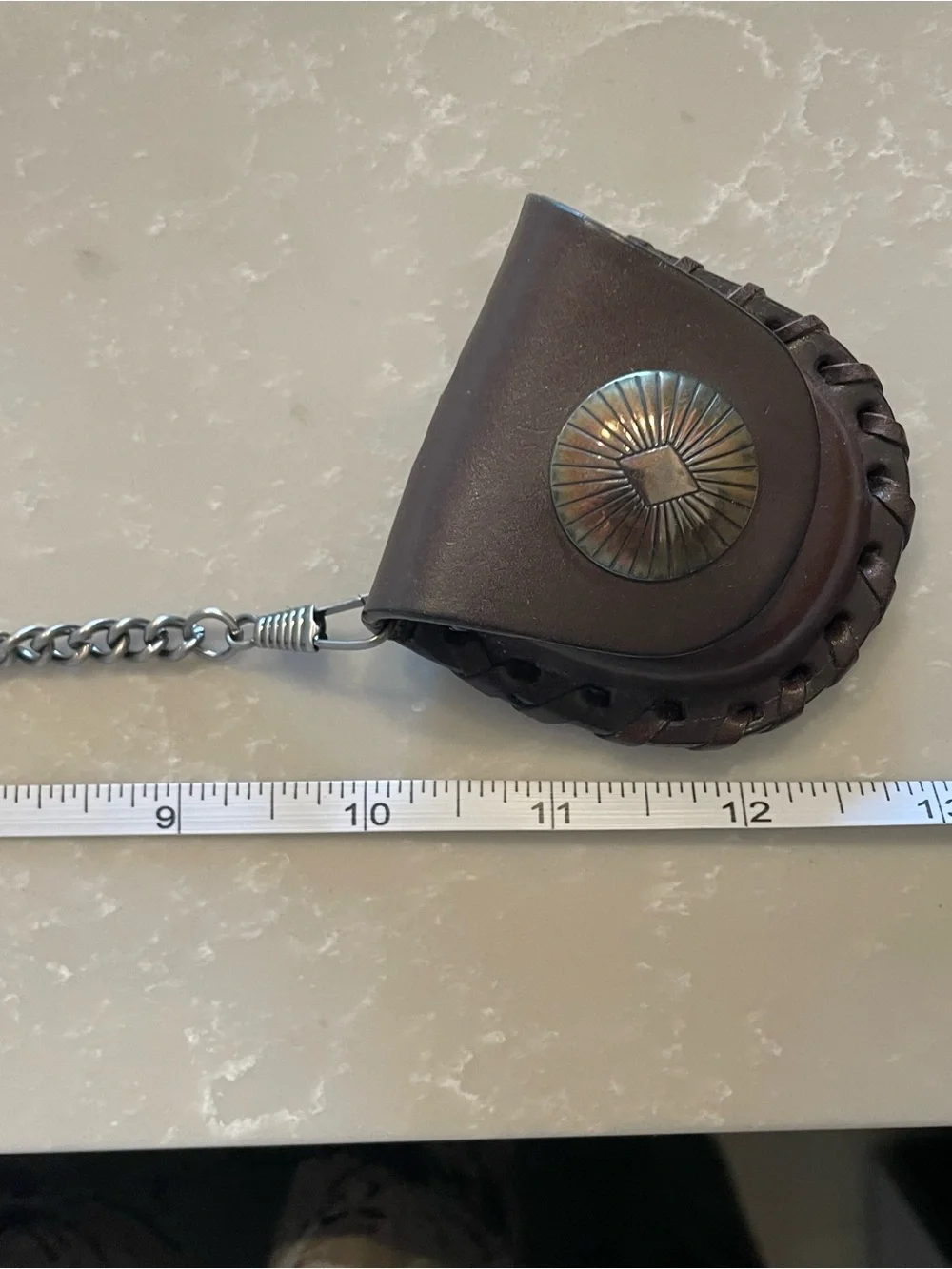 Men's Dark Brown Leather Chain Wallet Pocket Watch Pouch with 925 Silver Button